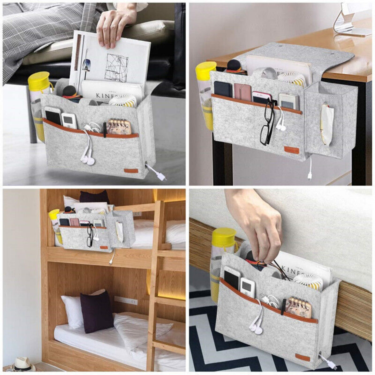 Bedside BIGGER Storage Caddy Sofa Desk Felt Hanging Bag Pocket Organizer 3 Color