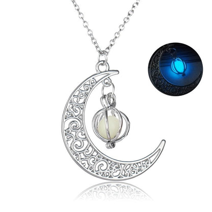 Women’s Moon Glow Pendant Necklace – Natural Stone Luminous Charm Jewellery Gift UK