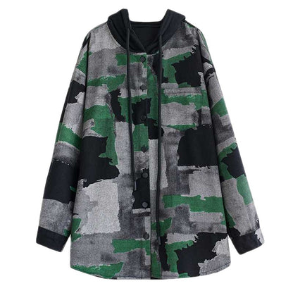 Woman Trench Camouflage Denim Jacket – Retro Loose Fit Office & Casual Coat