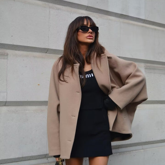 Women’s Wool Blend Short Coat – Loose Fit Winter Office Jacket