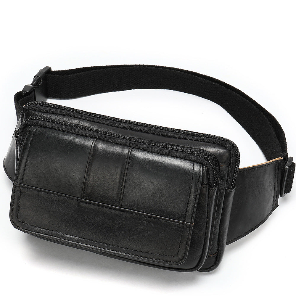 Genuine Cowhide Leather Men’s Waist Bag – Retro Crossbody Hip Bag