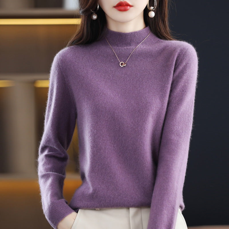 Women’s Wool Blend Half Turtleneck Jumper – Loose Fit Office Knit Sweater