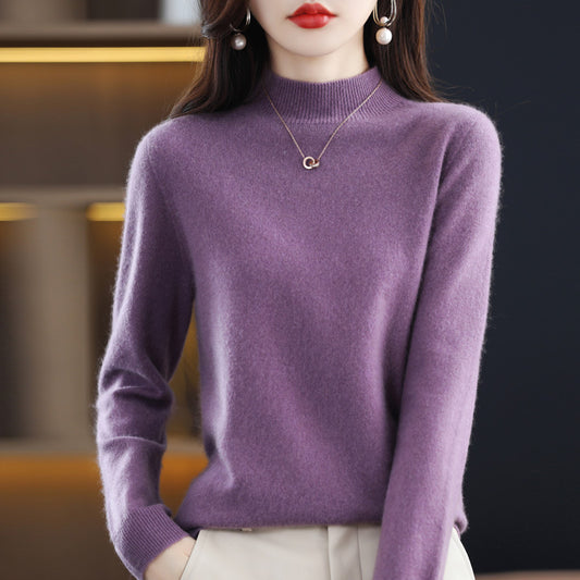 Women’s Wool Blend Half Turtleneck Jumper – Loose Fit Office Knit Sweater