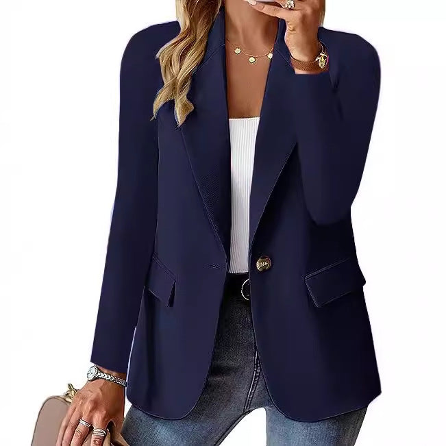 Women’s Elegant Long Sleeve Blazer – Casual Solid Colour Office Jacket UK