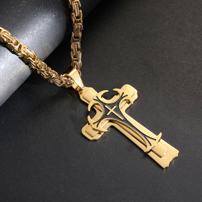 Men’s Titanium Steel Cross Necklace – Christian Trinity Latin Pendant with Emperor Chain | Gold & Silver Stainless Steel Jewellery UK