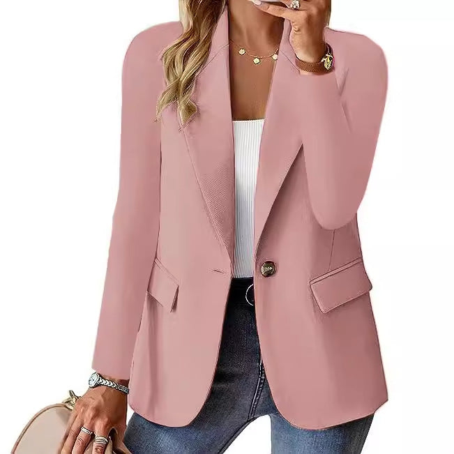 Women’s Elegant Long Sleeve Blazer – Casual Solid Colour Office Jacket UK