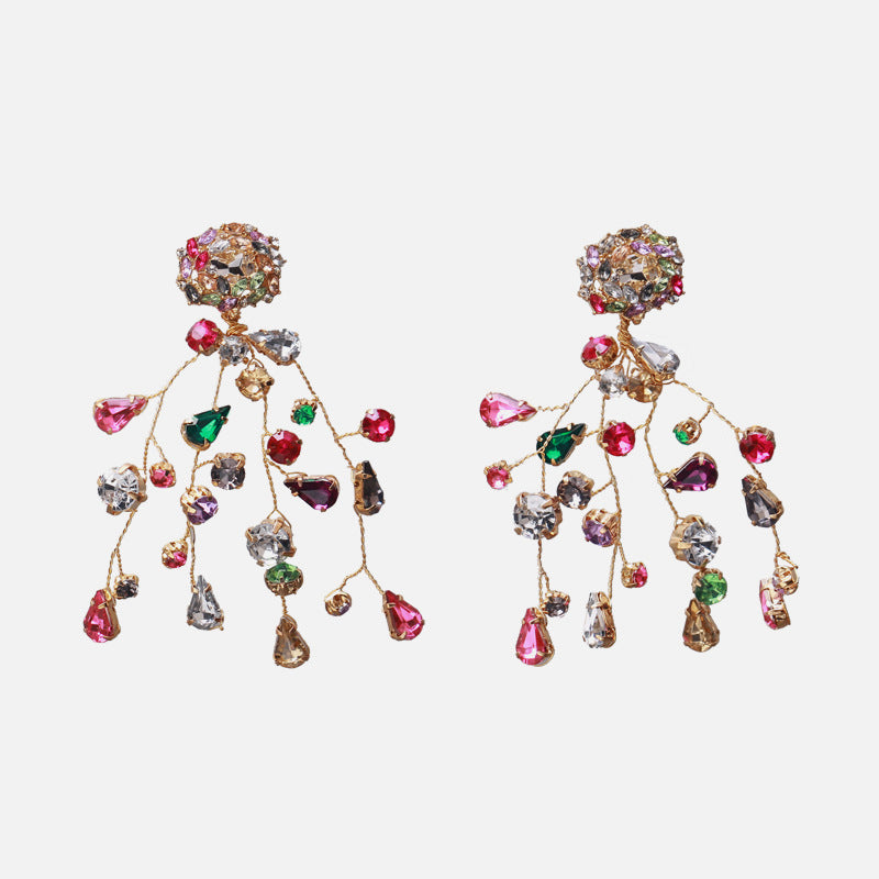 Colourful Rhinestone Flower Earrings – Sparkly Crystal Fashion Stud Earrings for Women