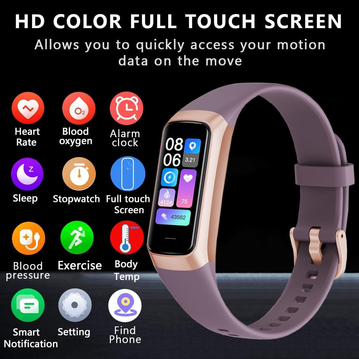 Fitness Tracker With 24 7 Heart Rate Blood Oxygen Sleep Monitor IP68 Waterproof For Women Men