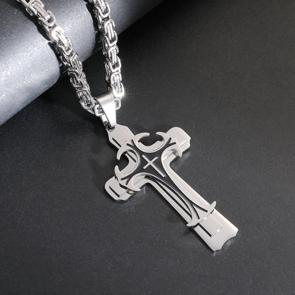Men’s Titanium Steel Cross Necklace – Christian Trinity Latin Pendant with Emperor Chain | Gold & Silver Stainless Steel Jewellery UK