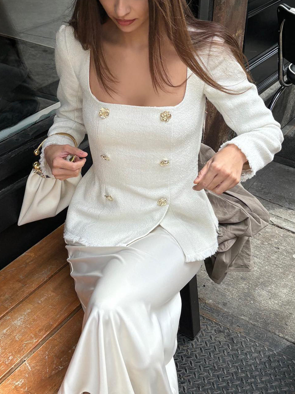 Women’s Elegant Square Neck Blazer – Long Sleeve Tailored Jacket