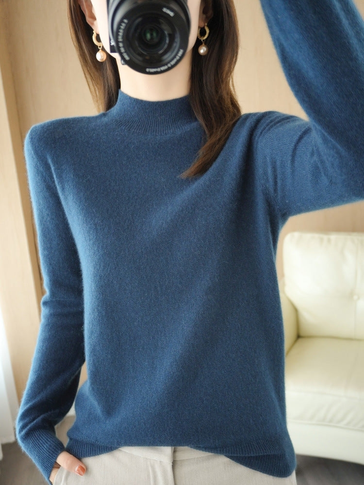 Women’s Wool Blend Half Turtleneck Jumper – Loose Fit Office Knit Sweater