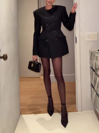 Women’s Black Double Breasted Blazer Mini Dress – Office & Evening Wear