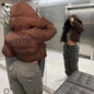 Basic Jacket Women’s Contrast Colour Letter Hooded Cotton Coat – Street Style Short Zipper Jacket