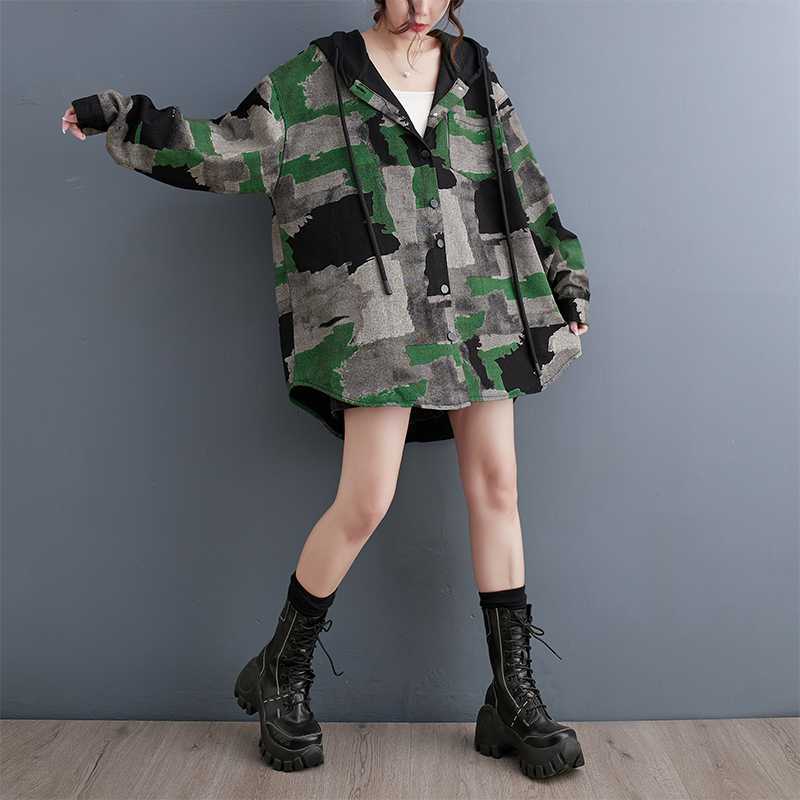 Woman Trench Camouflage Denim Jacket – Retro Loose Fit Office & Casual Coat