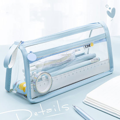 Office & School Supplies Transparent Double-Layer Pencil Case – Large Capacity Exam Stationery Bag
